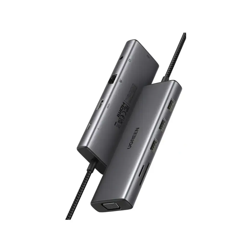 Ugreen - 10-in-1 USB-C Multifunction Adapter - CM498 (P/N: 15601) - 1xUSB-C, 1xHDMI, 1xVGA, 3xUSB-A, 1xRJ45, 1xSD Card Slot, 1xTF Card Slot, 1x3.5mm Audio