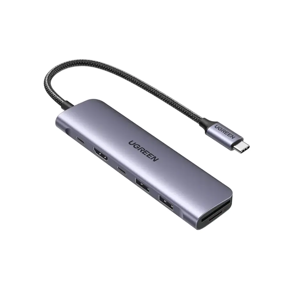 Ugreen - 7-in-1 USB-C Multifunction Adapter 4K -CM195 (P/N: 15214) - 1xUSB-C, 2xUSB-A, 1xHDMI, 1xUSB-C, 1xSD Card Slot, 1xTF Card Slot