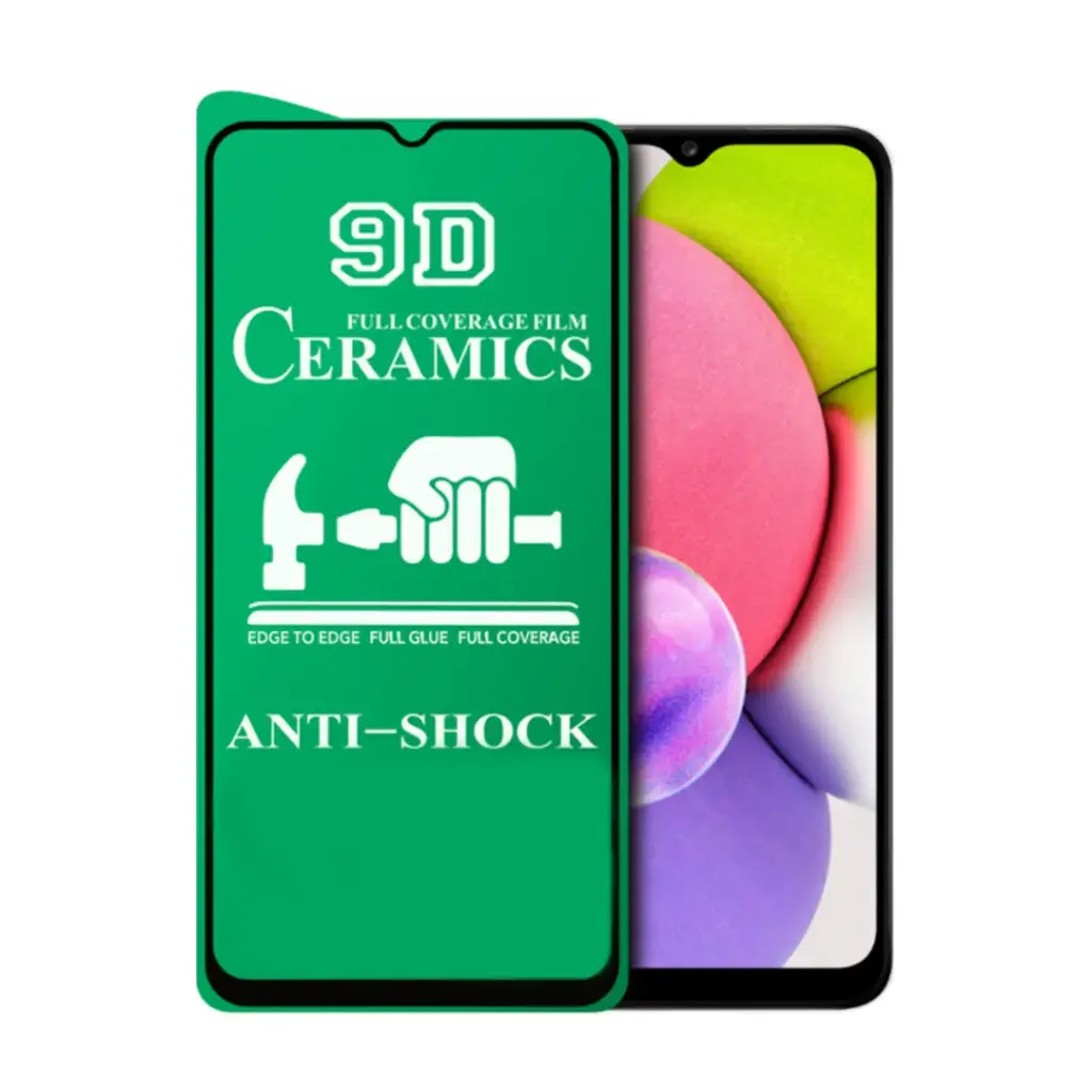 Ceramics Samsung A03S- 9D Full Screen Full gum Anti-fingerprint Scratch proof 2.5D Anti-falling Glass | Black