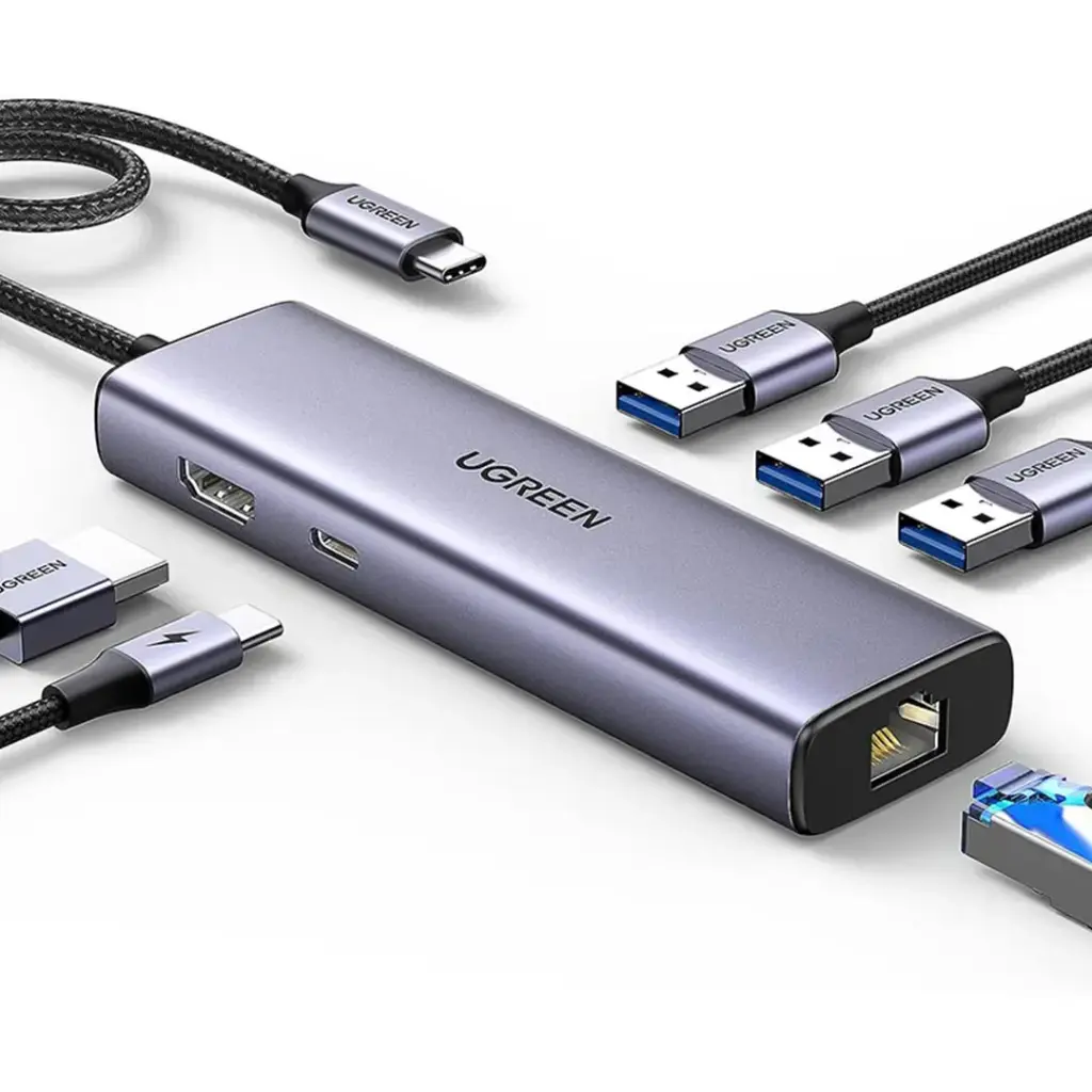 Ugreen 6-in-1 Type-C Multifunction Adapter 4K - CM512 (P/N: 15598) - (1xUSB-C, 1xHDMI, 3xUSB-A, 1xRJ45)